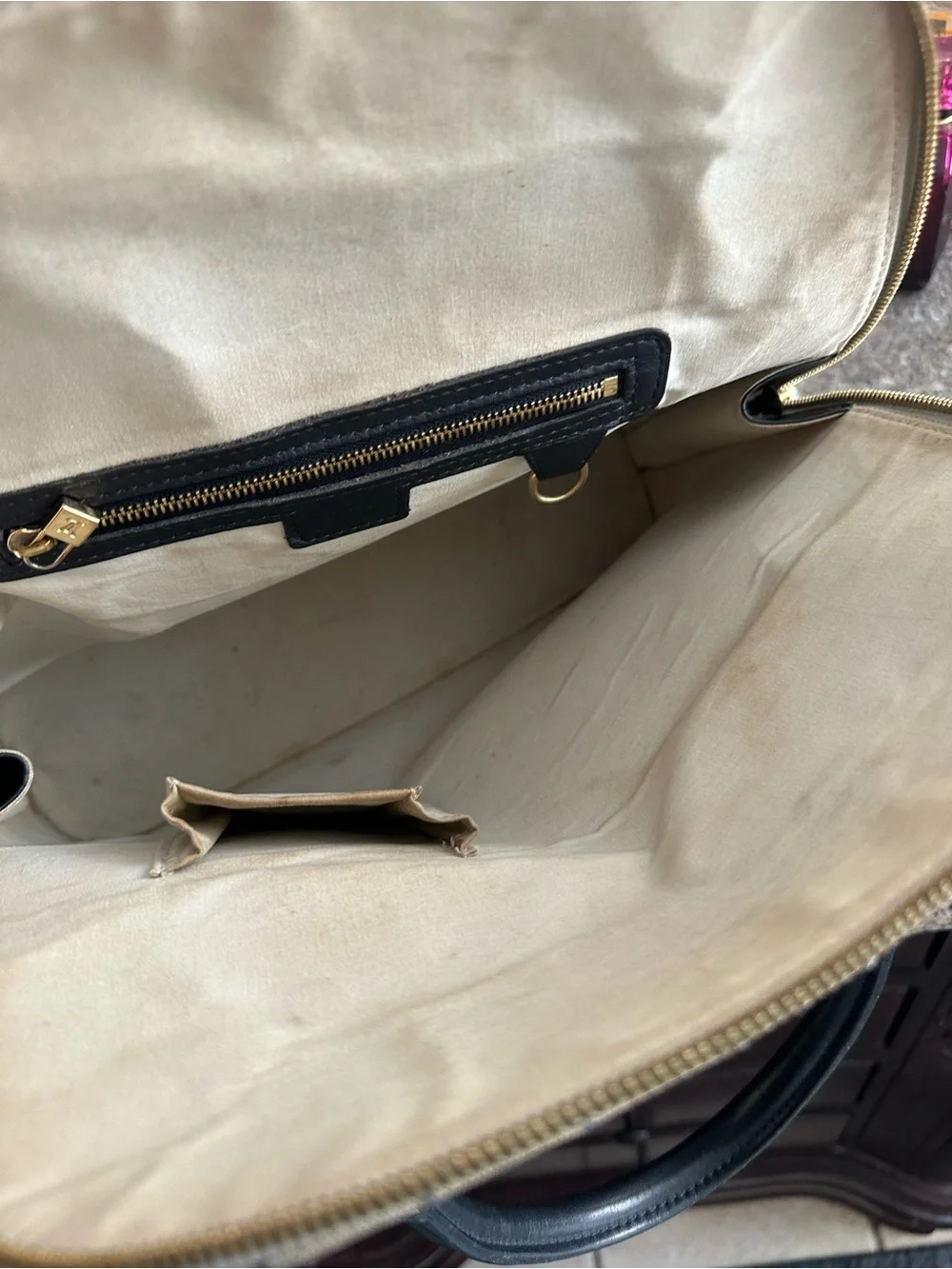 Louis Vuitton Beige Monogram Satchel with Black Trim and Gold Hardware